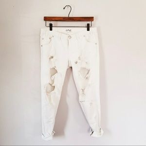 One Teaspoon White Slim Boyfriend Jeans